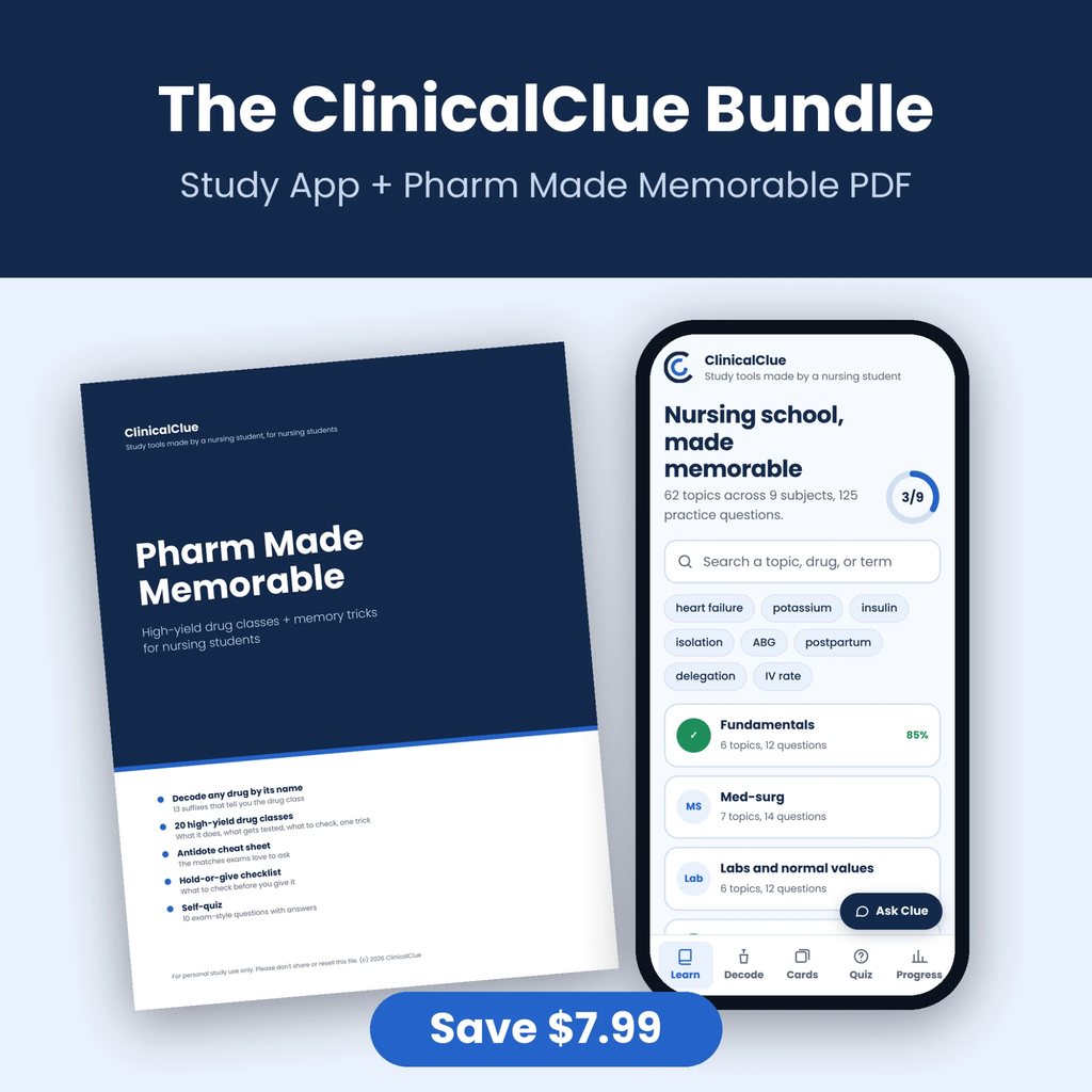 The ClinicalClue Bundle: Study App plus Pharm Made Memorable PDF, save $7.99